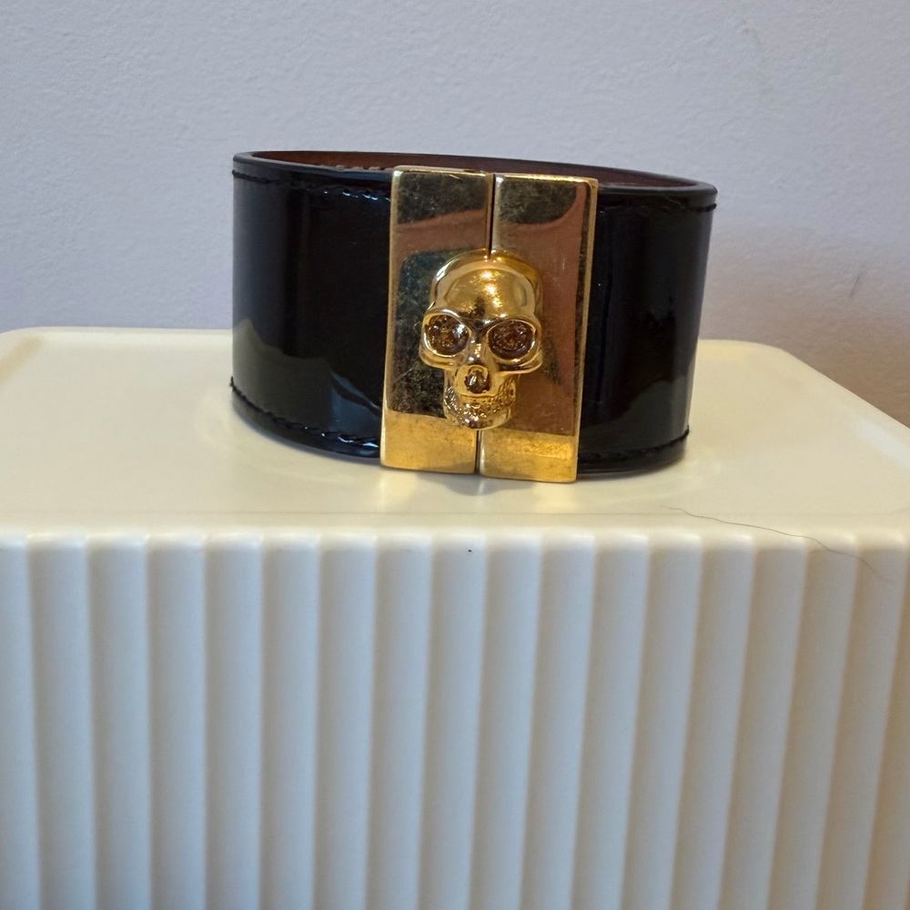 Alexander McQueen Black and Gold Skull Bracelet